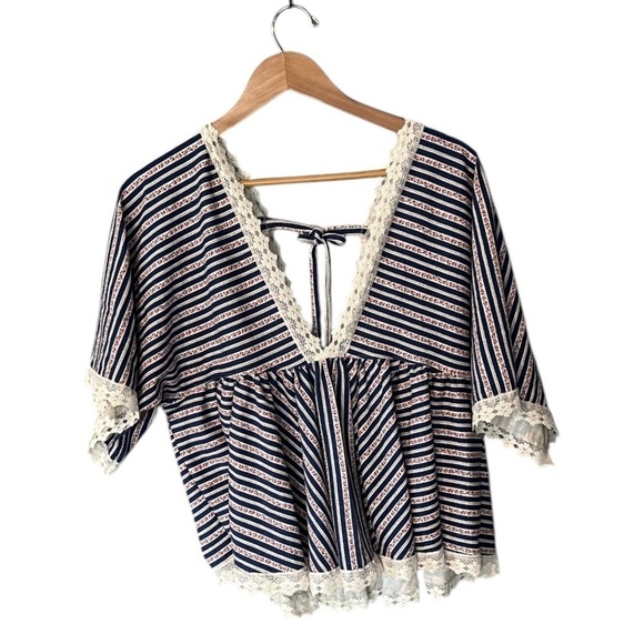 Vintage Handmade Micro Floral Cottage Farmhouse Lace Trimmed Pullover - Picture 2 of 11